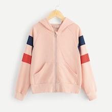 Shein Girls Raglan Sleeve Zip Up Hoodie