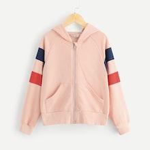 Shein Girls Raglan Sleeve Zip Up Hoodie