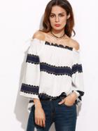 Shein White Contrast Panel Smocked Bardot Top