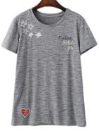 Shein Grey Letter Heart Embroidery Casual T-shirt