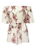 Shein Red And White Off The Shoulder Floral Jumpsuit