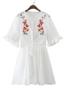 Shein Bell Sleeve Frill Trim Tassel Tie Dress
