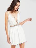 Shein Lace Detailed Pom Pom Trim Slip Dress