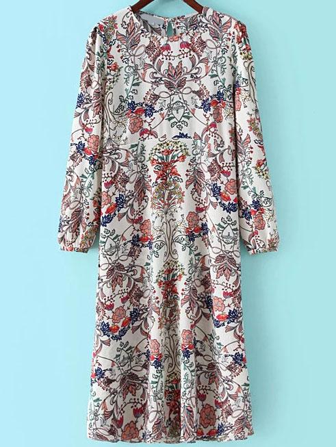 Shein White Florals Keyhole Tunic Dress