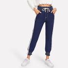 Shein Striped Side Knot Front Elastic Waist Jeans