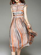 Shein Multicolor Collar Striped A-line Dress