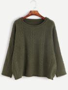 Shein Dark Green Drop Shoulder Cable Knit Sweater