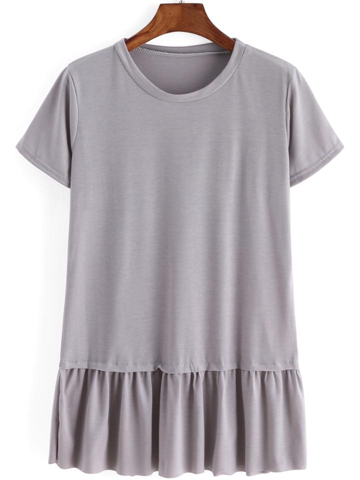 Shein Ruffle Hem Grey T-shirt