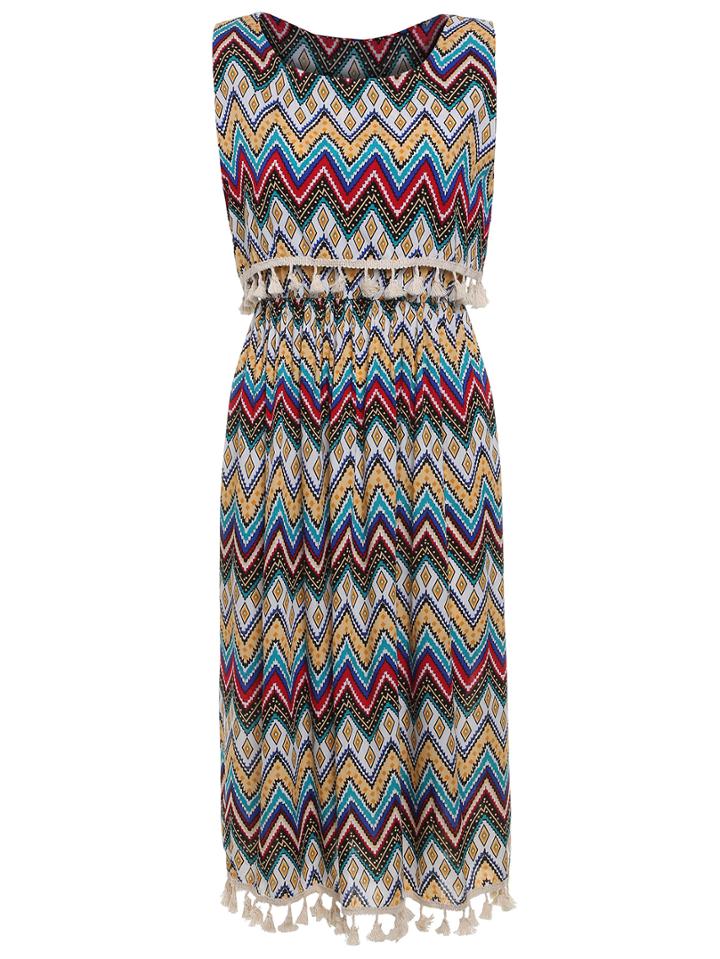 Shein Multicolor Sleeveless Zig Print Tassel Dress