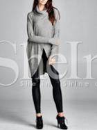 Shein Grey Turtleneck Wrap Front T-shirt