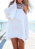 Rosewe Enchanting Strap Design Long Sleeve White Mini Dress