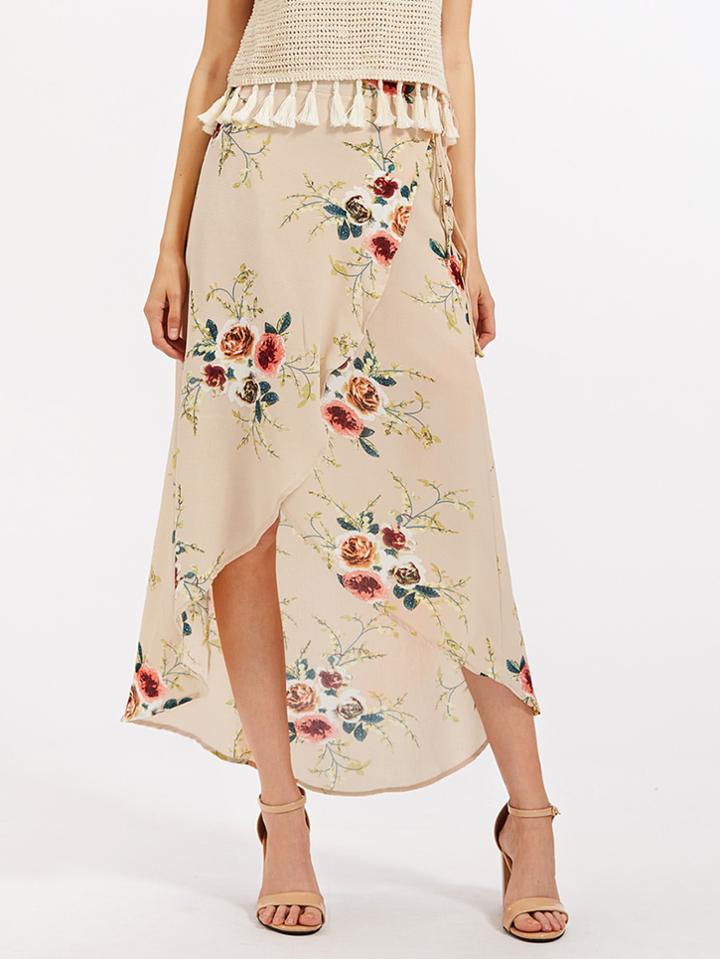 Shein Florals Tie Detail Overlap Skirt