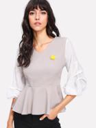 Shein Lantern Sleeve Ruffle Hem Blouse