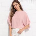 Shein Batwing Sleeve Keyhole Back Solid Top