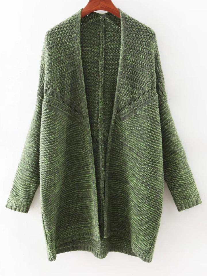 Shein Green Long Sleeve Slim Collarless Long Cardigan
