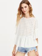 Shein Keyhole Tie Back Ruffle Trim Eyelet Embroidered Top