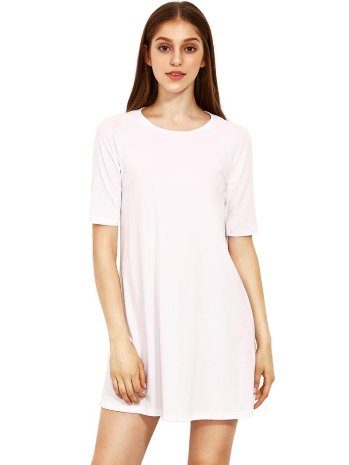 Shein Beige Round Neck Inch Half Sleeve Loose Dress