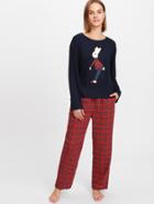 Shein Applique Detail Top & Plaid Pants Pj Set