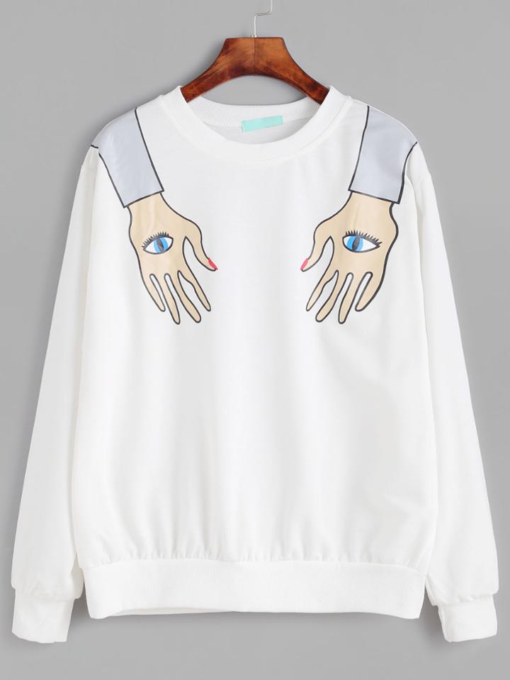 Shein White Funny Print Sweatshirt