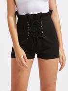 Shein Pleated Ruffle Waist Grommet Lace Up Shorts