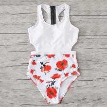 Shein Flower Print Zipper Detail Swimsuit