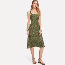 Shein Thick Strap Button Thorough Calico Dress