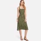 Shein Thick Strap Button Thorough Calico Dress