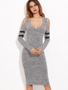 Shein Open Shoulder Striped Sleeve Marled Knit Dress