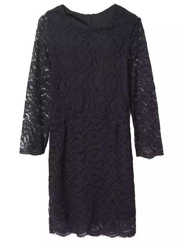 Shein Black Long Sleeve Zipper Back Lace Dress