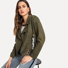Shein Letter Ribbon Suede Biker Jacket