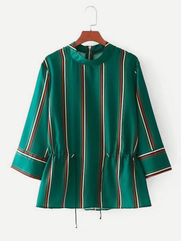 Shein Drawstring Waist Striped Blouse