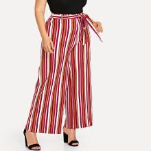 Shein Plus Waist Belted Striped Wide Leg Pants