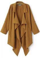 Shein Khaki Lapel Long Sleeve Asymmetrical Chiffon Outerwear