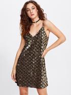 Shein Dual V Neck Metallic Sequin Cami Dress
