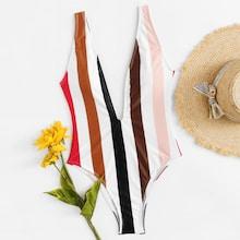 Shein Plus Deep-v Striped Swimsuit