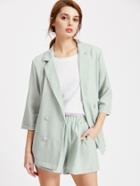 Shein Double Breasted Blazer With Elastic Waist Shorts
