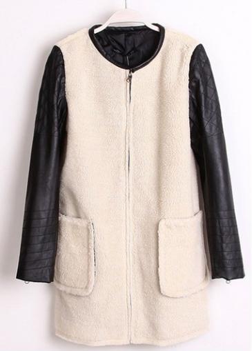 Rosewe Modern Long Sleeve Pu Patchwork Coat With Pockets