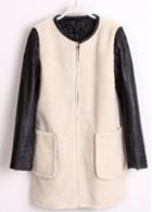Rosewe Modern Long Sleeve Pu Patchwork Coat With Pockets