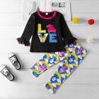 Shein Toddler Girls Flounce Sleeve Letter Embroidered Tee & Pants