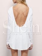 Shein White Long Sleeve Backless High Low T-shirt