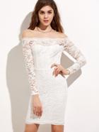 Shein White Floral Lace Overlay Off The Shoulder Dress
