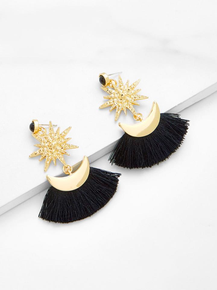 Shein Moon & Star Design Fringe Drop Earrings