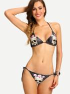 Shein Skull Print Triangle Bikini Set - Black