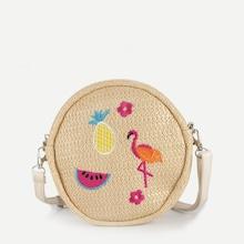 Shein Girls Flamingo Embroidery Straw Bag