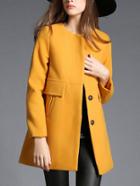 Shein Yellow Round Neck Single Breasted Woolen Coat