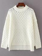 Shein White Crew Neck High Low Loose Sweater