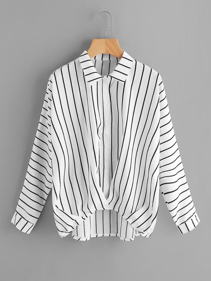 Shein Dip Hem Striped Blouse