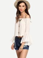 Shein White Off-the-shoulder Bell Sleeve Blouse
