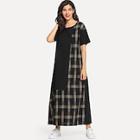 Shein Contrast Plaid Longline Dress