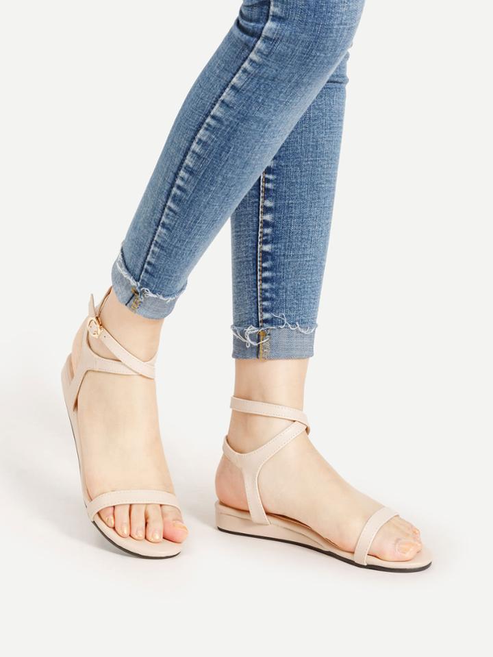 Shein Pu Criss Cross Strappy Flat Sandals